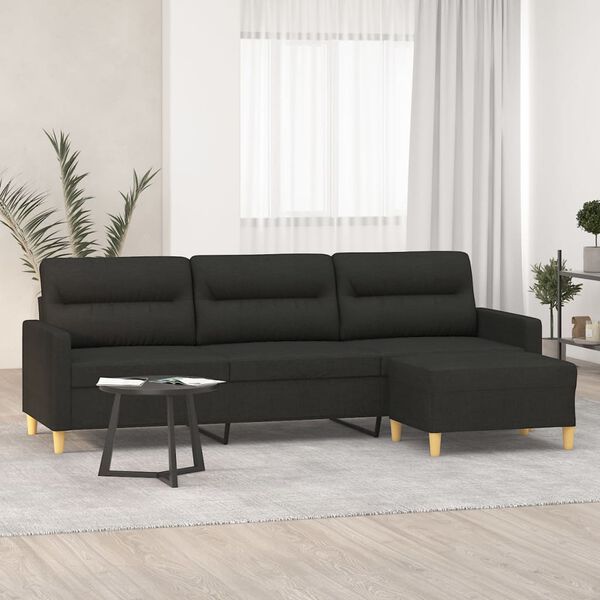 vidaXL Canap&eacute; &agrave; 3 places avec repose-pieds Noir 210 cm Tissu