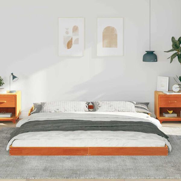 vidaXL Cadre de lit Brun cire 180 x 210 cm Pin massif