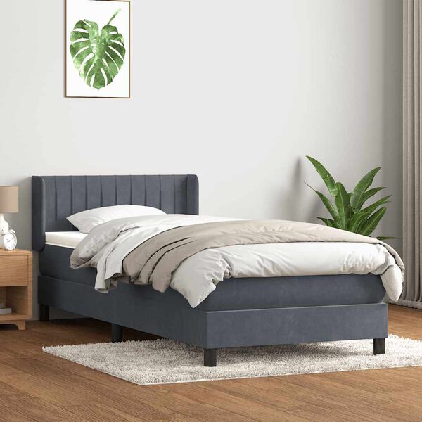 vidaXL Sommier &agrave; lattes de lit et matelas gris fonc&eacute; 100x220cm velours