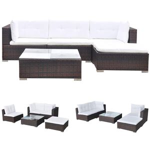vidaXL Salon de jardin 5 pcs avec coussins r&eacute;sine tress&eacute;e marron