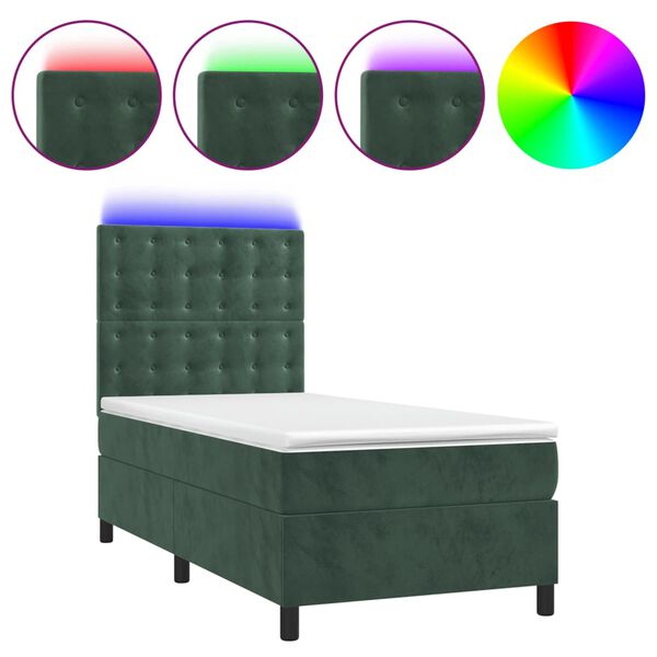 vidaXL Sommier &agrave; lattes de lit et matelas et LED Vert fonc&eacute; 80x200 cm