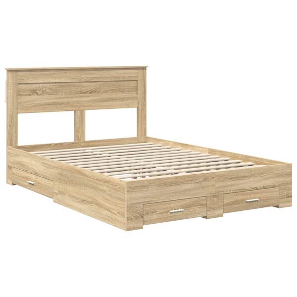 vidaXL Cadre de lit Ch&ecirc;ne Sonoma 150 x 200 cm Bois d'ing&eacute;nierie