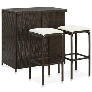 vidaXL Ensemble de bar 3 pcs R&eacute;sine tress&eacute;e Marron