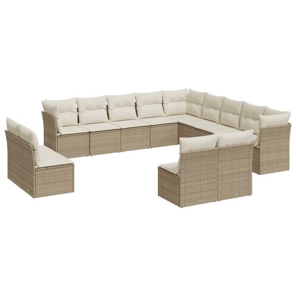 vidaXL Salon de jardin avec coussins 12 pcs beige r&eacute;sine tress&eacute;e