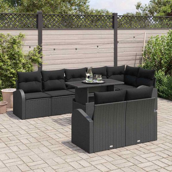 vidaXL Ensemble de canap&eacute; de jardin avec stockage 9 pcs Noir polyrotin