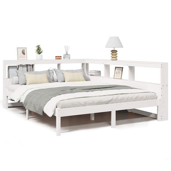 vidaXL Lit biblioth&egrave;que sans matelas blanc 140x190 cm bois pin massif