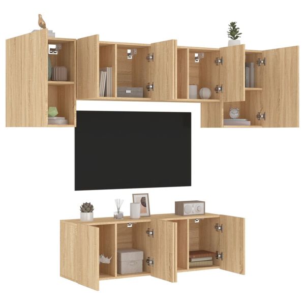 vidaXL Unit&eacute;s murales TV 6 pcs ch&ecirc;ne sonoma bois d'ing&eacute;nierie