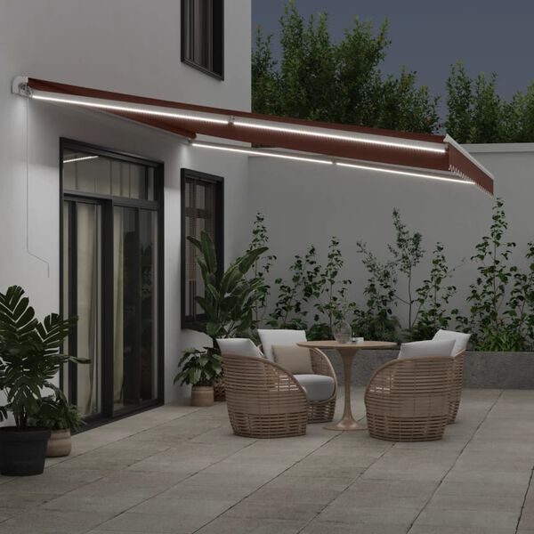 vidaXL Auvent manuel r&eacute;tractable avec LED marron 500x350 cm