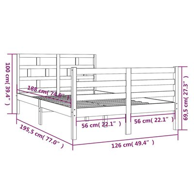 vidaXL Cadre de lit Blanc 120x190 cm Petit double Bois massif