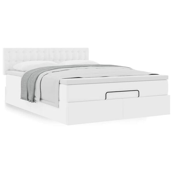 VidaXL Cadre de lit ottoman avec matelas blanc 140x190 cm similicuir