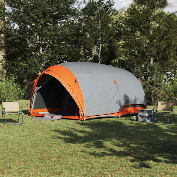 vidaXL Tente Tunnel Gris et orange 410 x 285 x 198 cm taffetas