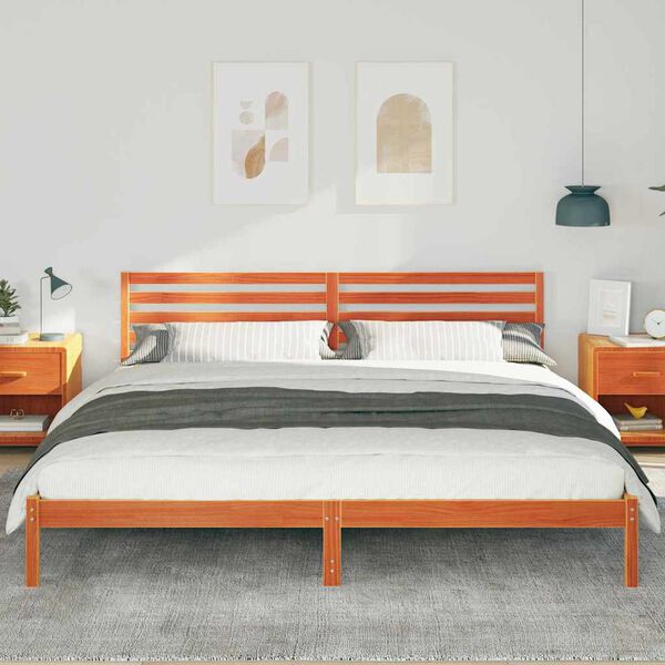 vidaXL Cadre de lit avec t&ecirc;te de lit Brun cire 180 x 210 cm Pin massif