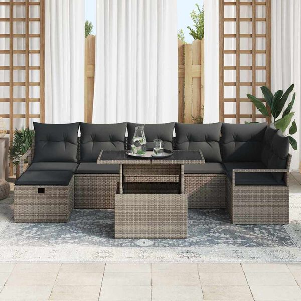 vidaXL Ensemble de canap&eacute; de jardin avec coussin 8 pcs Gris Poly rotin