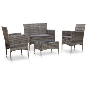 vidaXL Salon de jardin 4 pcs avec coussins r&eacute;sine tress&eacute;e gris