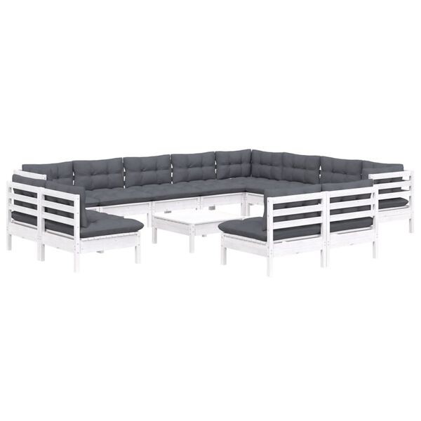 vidaXL Salon de jardin 13 pcs avec coussins blanc bois de pin solide