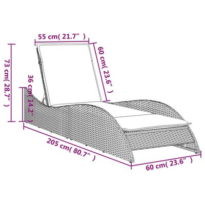 vidaXL Chaise longue avec coussin gris 60x205x73 cm résine tressée