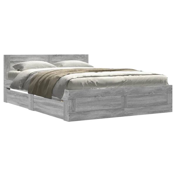 vidaXL Cadre de lit et t&ecirc;te de lit sans matelas sonoma gris 120x200 cm