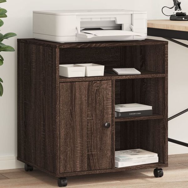 vidaXL Support d'imprimante avec roulettes ch&ecirc;ne marron 60x50x67 cm