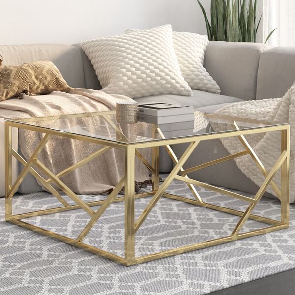 vidaXL Table basse dor&eacute; acier inoxydable et verre tremp&eacute;