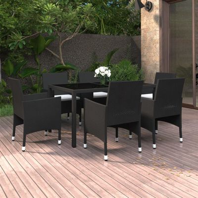 vidaXL Ensemble à Manger jardin 7 pcs Résine tressée verre trempé Noir