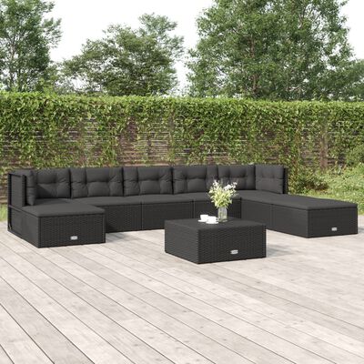 vidaXL Salon de jardin 8 pcs avec coussins noir résine tressée