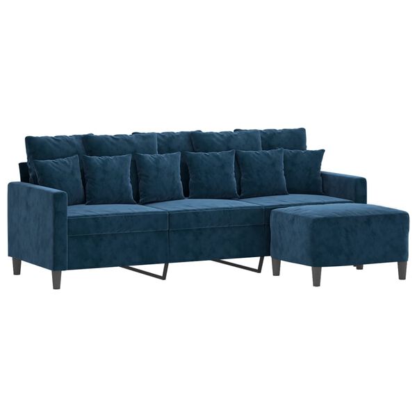 vidaXL Canap&eacute; &agrave; 3 places avec repose-pieds Bleu 180 cm Velours