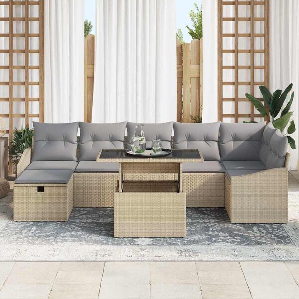 vidaXL Ensemble de canap&eacute; de jardin 8 pcs Beige polyrotin