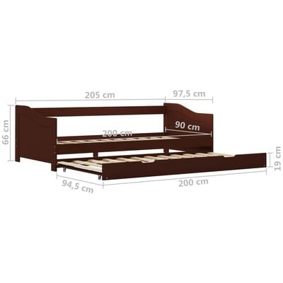 vidaXL Cadre de lit extensible sans matelas marron foncé 90x200 cm