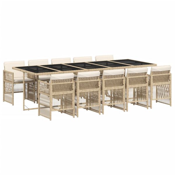 vidaXL Ensemble &agrave; manger de jardin et coussins 11 pcs beige poly rotin