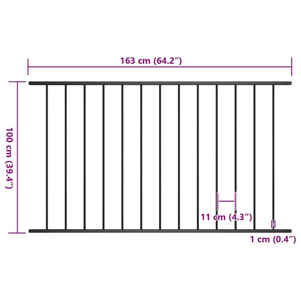 vidaXL Panneau de cl&ocirc;ture en acier thermolaqu&eacute; 1,63 x 1 m noir