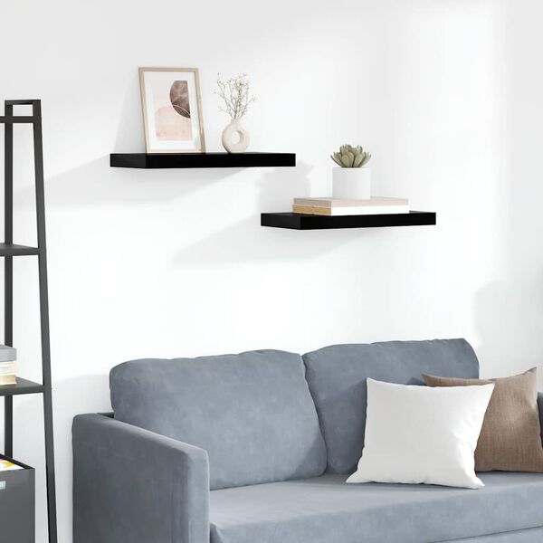 vidaXL &Eacute;tag&egrave;re murale flottante 2 pcs Noir brillant 50x23x3,8 cm MDF