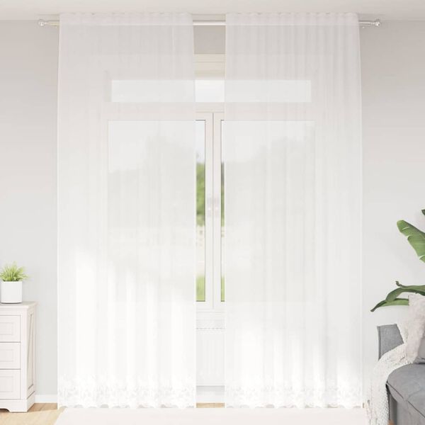 vidaXL Rideau en Dentelle Floral Blanc 280 x 150 cm Polyester