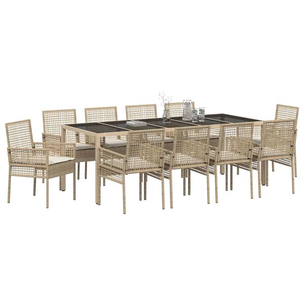 vidaXL Ensemble de salle &agrave; manger pour jardin 11 pcs Beige polyrotin