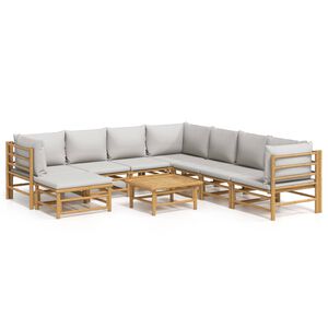 vidaXL Salon de jardin 9 pcs avec coussins gris clair bambou