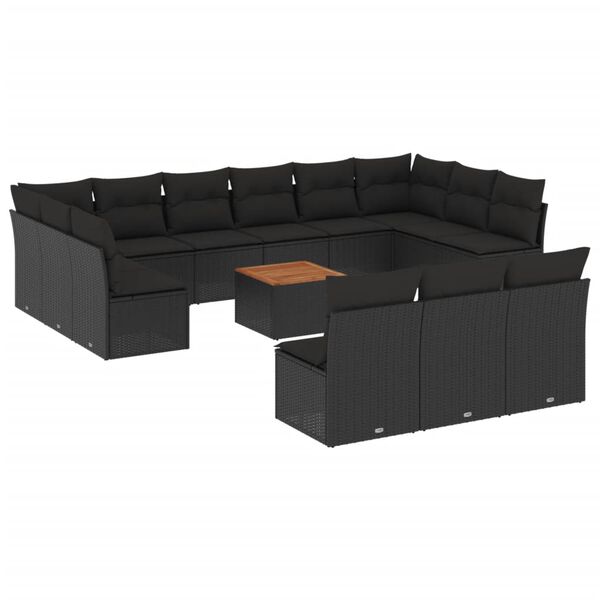 vidaXL Salon de jardin avec coussins 14 pcs noir r&eacute;sine tress&eacute;e
