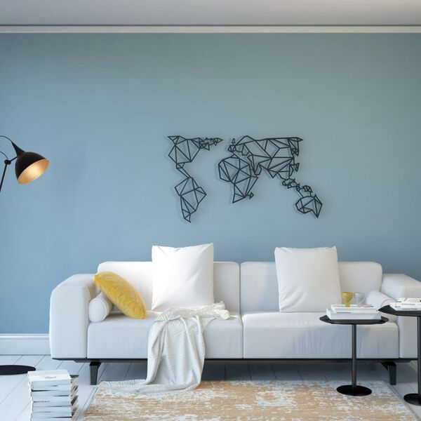 Homemania D&eacute;coration murale Carte du monde 100x58 cm Acier Noir