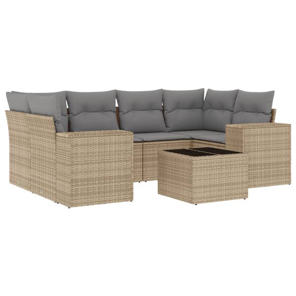 vidaXL Salon de jardin avec coussins 7 pcs beige r&eacute;sine tress&eacute;e
