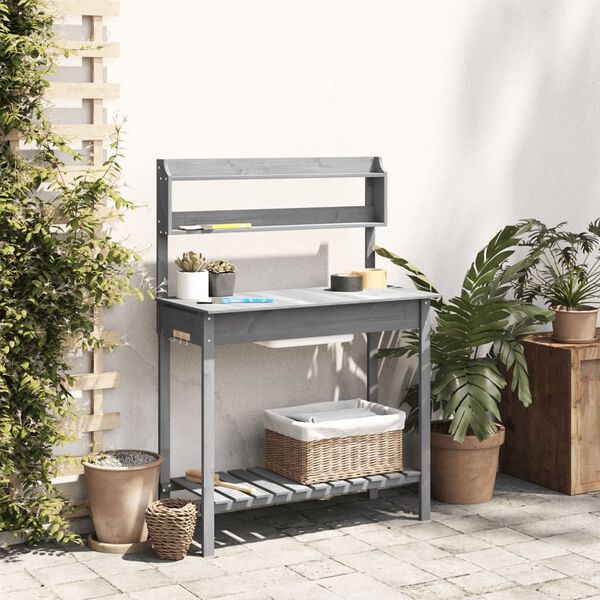 vidaXL Table de rempotage avec &eacute;vier gris bois massif de de sapin