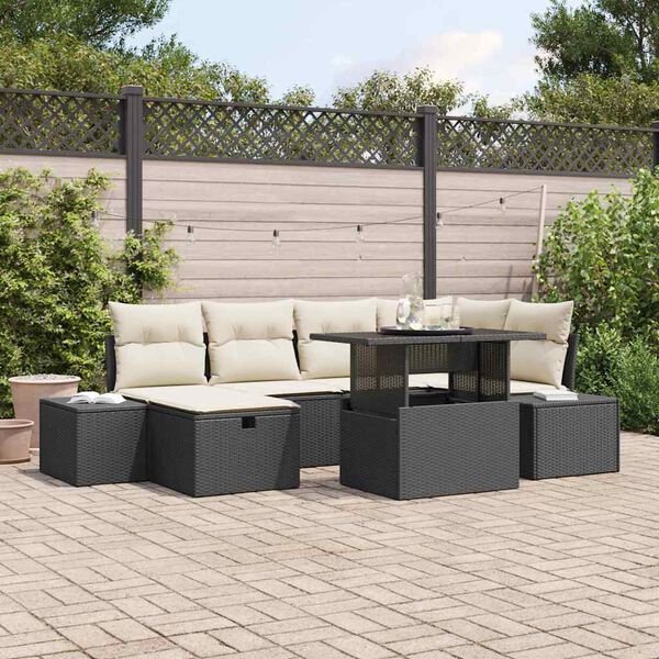 vidaXL Ensemble de canap&eacute; de jardin avec coussin 7 pcs Noir Poly rotin
