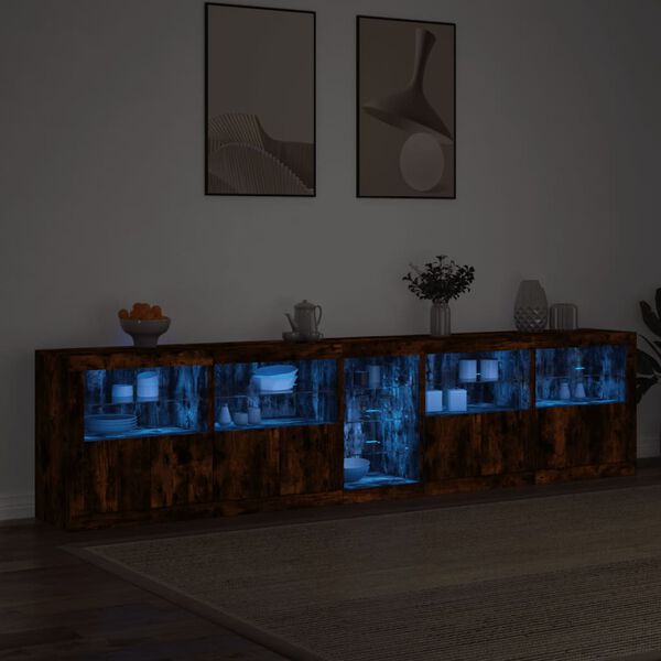 vidaXL Buffet avec lumi&egrave;res LED ch&ecirc;ne fum&eacute; 283x37x67 cm