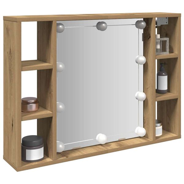 vidaXL Armoire &agrave; miroir avec LED ch&ecirc;ne artisanal 76x15x55 cm