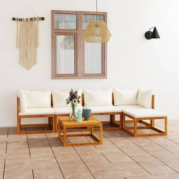 vidaXL Salon de jardin 6 pcs avec coussin Cr&egrave;me Bois d'acacia solide
