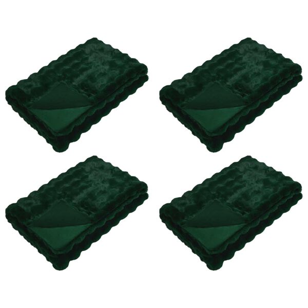vidaXL Couverture en Fourrure de Lapin Synth&eacute;tique 4 pcs Vert fonc&eacute;