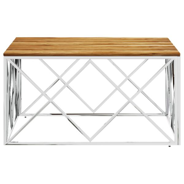 vidaXL Table basse argenté acier inoxydable et bois massif d'acacia