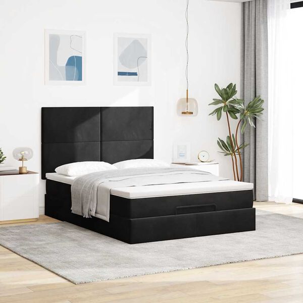 vidaXL Cadre de lit ottoman avec matelas noir 140x190 cm velours