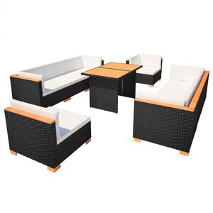 vidaXL Salon de jardin 10 pcs avec coussins R&eacute;sine tress&eacute;e Noir