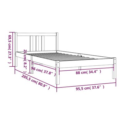 vidaXL Cadre de lit Blanc Bois massif 90x200 cm