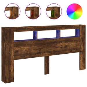 vidaXL T&ecirc;te de lit &agrave; LED ch&ecirc;ne fum&eacute; 200x18,5x103,5cm bois d'ing&eacute;nierie