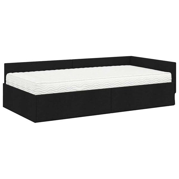 vidaXL Cadre de lit d'angle avec matelas Autre 2 pcs Noir tissu