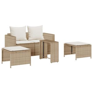 vidaXL Salon de jardin 5 pcs avec coussins empilable beige polyrotin
